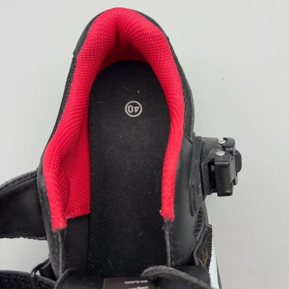 Peloton Cycling Shoes Womens 40 Black Red Hook and Loop Indoor Spin Athletic